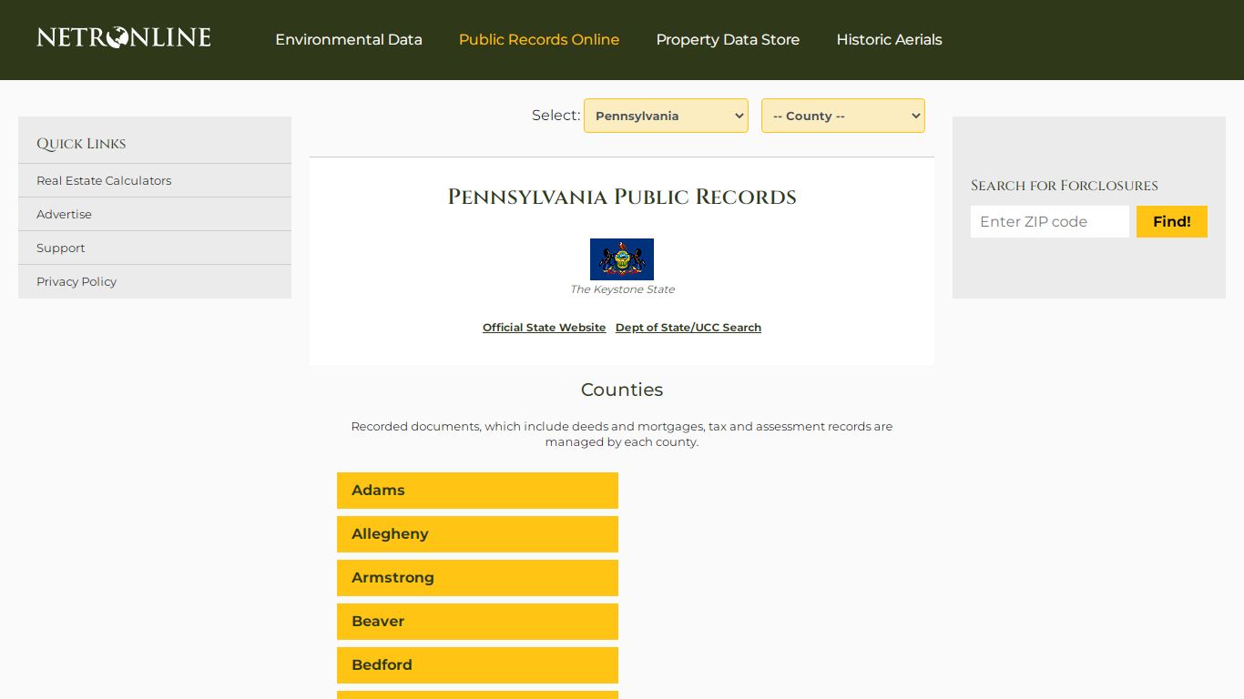 Pennsylvania Public Records Online Directory - NETROnline.com